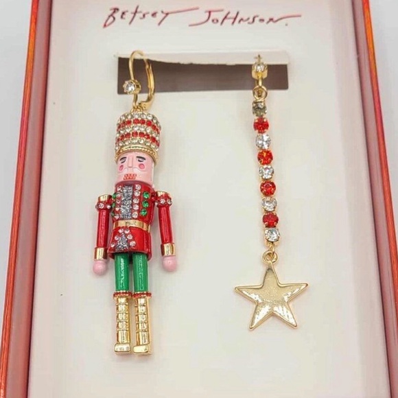 New Betsey Johnson Nutcracker Crystal Mismatch Earrings - Picture 16 of 16